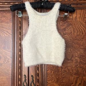 White high neck textured tank top